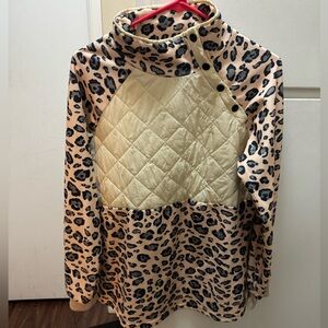 Leopard Print Button Snap Pullover